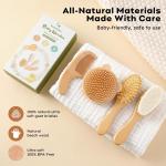 4 Piece Baby Brush and Comb Set, Wooden Baby Brush with Natural Ultra Soft Goat Hair, Baby Hair Brush for Newborn,