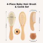 4 Piece Baby Brush and Comb Set, Wooden Baby Brush with Natural Ultra Soft Goat Hair, Baby Hair Brush for Newborn,